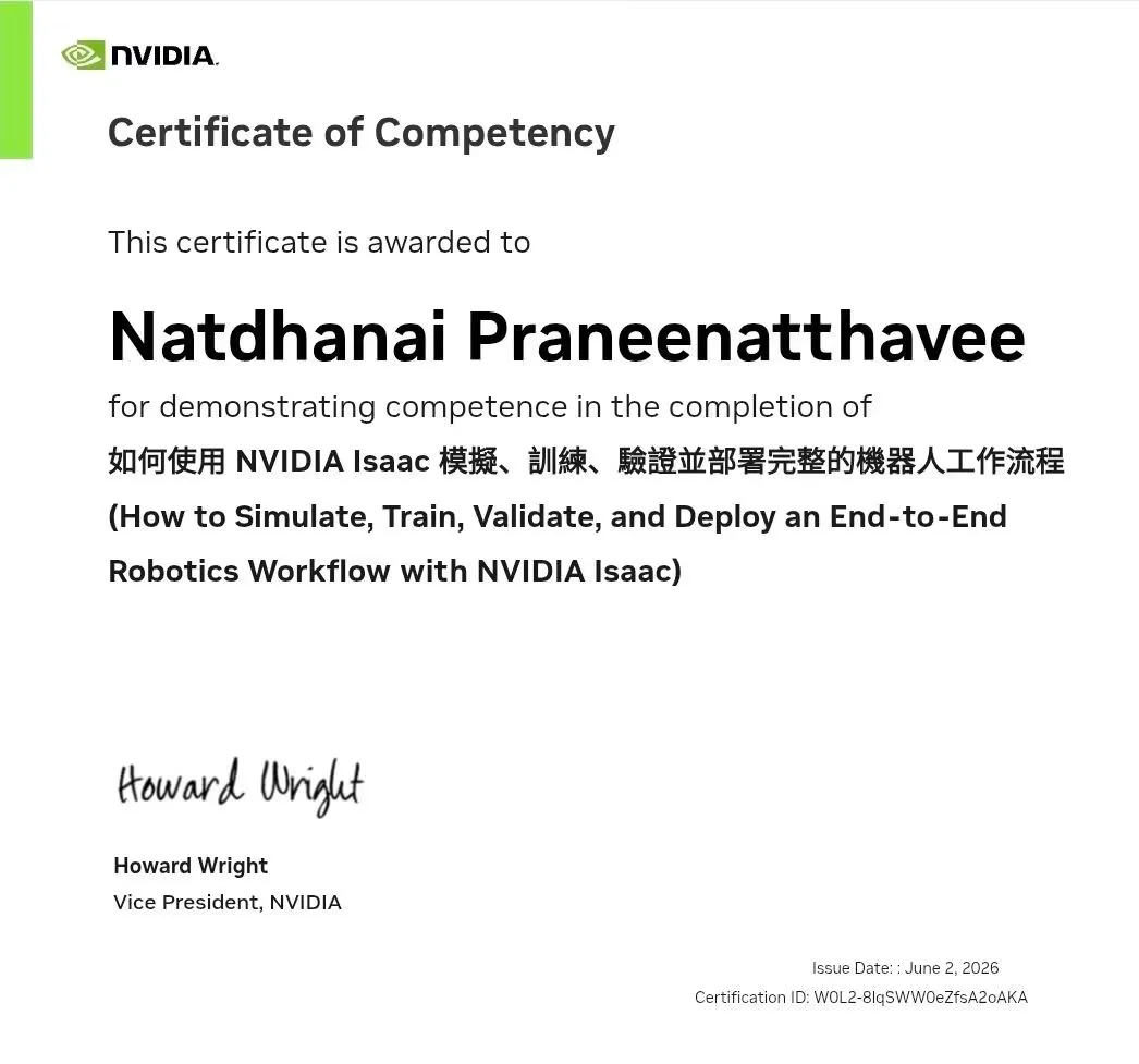 NVIDIA certificate — End-to-End Robotics Workflow with NVIDIA Isaac